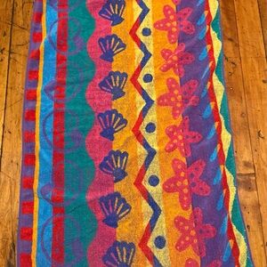 Vtg Seaside beach towel reversible bright shell & starfish design 100 % cotton